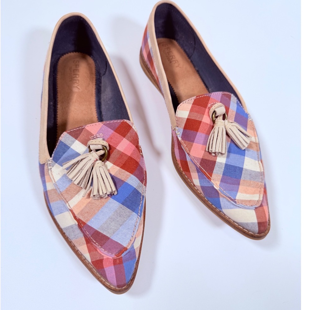Sperry Top-Sider Seaport Plaid Tassel Loafers Multi-Color Pointed Toe Flats 9 - Picture 2 of 10